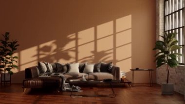 3d video rendering footage contemporary interior design of the living room. Stylish interior of the living room