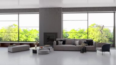3d video rendering footage contemporary interior design of the living room. Stylish interior of the living room