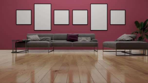 Video Rendering Rekaman Interior Kontemporer Desain Ruang Tamu Interior Bergaya — Stok Video