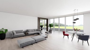3d video rendering footage contemporary interior design of the living room. Stylish interior of the living room