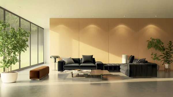 Besar Mewah Interior Modern Cerah Ruang Tamu Mockup Ilustrasi Rendering — Stok Foto