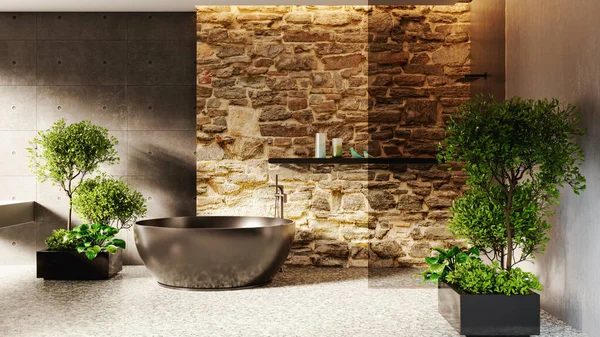 Moderna Casa Banho Brilhante Interiores Renderização Ilustração — Fotografia de Stock