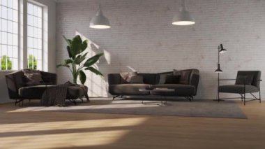3d video rendering footage contemporary interior design of the living room. Stylish interior of the living room