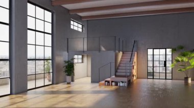 3d video rendering footage contemporary interior design of the living room. Stylish interior of the living room