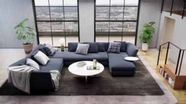 3d video rendering footage contemporary interior design of the living room. Stylish interior of the living room