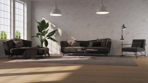 Video Rendering Footage Contemporary Interior Design Living Room Stylish Interior — Stock Video