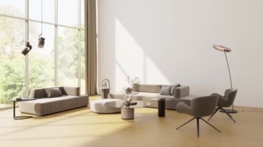 3d video rendering footage contemporary interior design of the living room. Stylish interior of the living room