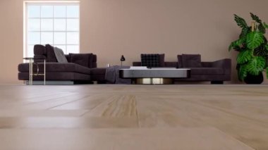 3d video rendering footage contemporary interior design of the living room. Stylish interior of the living room