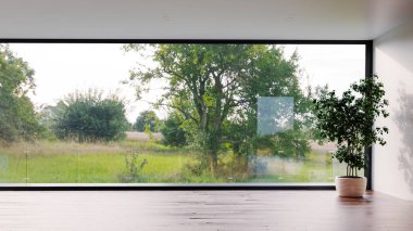 Büyük lüks, modern, parlak iç mekanlar. Oturma odası tasviri. 3D görüntüleme.