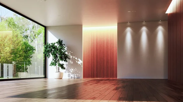大型豪华的现代明亮室内装饰客厅模型图解3D渲染计算机生成的数字图像 — 图库照片