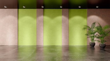 Büyük lüks, modern, parlak iç mekanlar. Oturma odası tasviri. 3D görüntüleme.