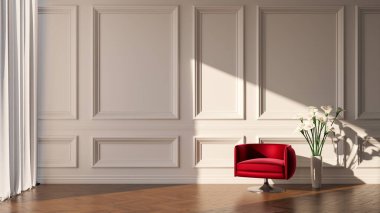 Büyük lüks, modern, parlak iç mekanlar. Oturma odası tasviri. 3D görüntüleme.