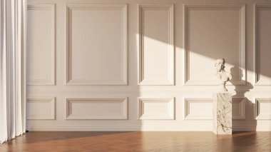 Büyük lüks, modern, parlak iç mekanlar. Oturma odası tasviri. 3D görüntüleme.