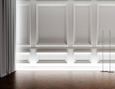 Büyük lüks, modern, parlak iç mekanlar. Oturma odası tasviri. 3D görüntüleme.