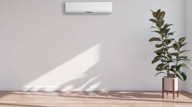 Büyük lüks, modern, aydınlık bir oturma odası. Klima modelleme çizimi 3D.