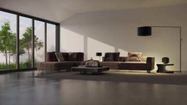 3d video rendering footage contemporary interior design of the living room. Stylish interior of the living room