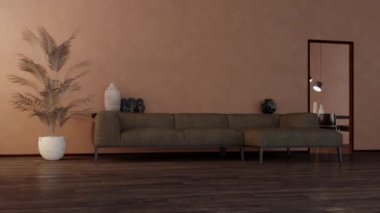 3d video rendering footage contemporary interior design of the living room. Stylish interior of the living room