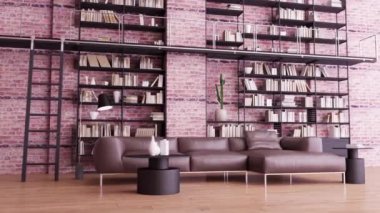 3d video rendering footage contemporary interior design of the living room. Stylish interior of the living room