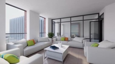 3d video rendering footage contemporary interior design of the living room. Stylish interior of the living room