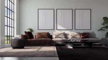 3d video rendering footage contemporary interior design of the living room. Stylish interior of the living room
