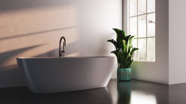 Büyük lüks, modern, parlak iç mekanlar. Oturma odası tasviri. 3D görüntüleme.