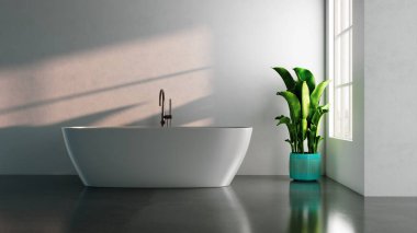 Büyük lüks, modern, parlak iç mekanlar. Oturma odası tasviri. 3D görüntüleme.