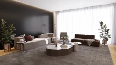 3d video rendering footage contemporary interior design of the living room. Stylish interior of the living room