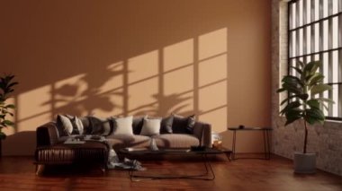 3d video rendering footage contemporary interior design of the living room. Stylish interior of the living room