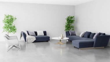 3d video rendering footage contemporary interior design of the living room. Stylish interior of the living room