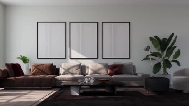Video Rendering Footage Contemporary Interior Design Living Room Stylish Interior — Vídeo de Stock