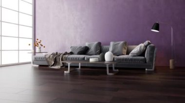 3d video rendering footage contemporary interior design of the living room. Stylish interior of the living room