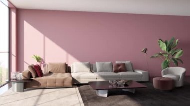 3d video rendering footage contemporary interior design of the living room. Stylish interior of the living room