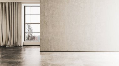 Büyük lüks, modern, parlak iç mekanlar. Oturma odası tasviri. 3D görüntüleme.