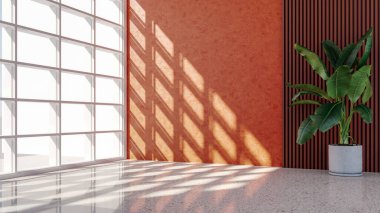 Büyük lüks, modern, parlak iç mekanlar. Oturma odası tasviri. 3D görüntüleme.