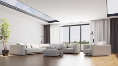 3d video rendering footage contemporary interior design of the living room. Stylish interior of the living room