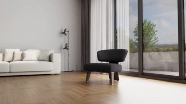 3d video rendering footage contemporary interior design of the living room. Stylish interior of the living room