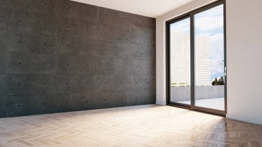 Büyük lüks, modern, parlak iç mekanlar. Oturma odası tasviri. 3D görüntüleme.