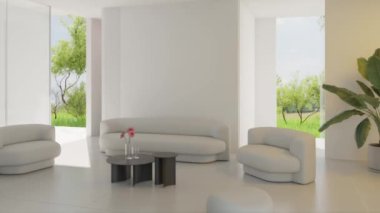 3d video rendering footage contemporary interior design of the living room. Stylish interior of the living room
