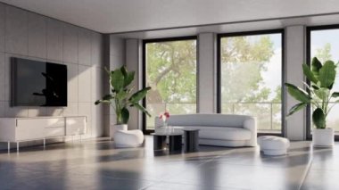 3d video rendering footage contemporary interior design of the living room. Stylish interior of the living room