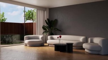 3d video rendering footage contemporary interior design of the living room. Stylish interior of the living room