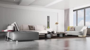 3d video rendering footage contemporary interior design of the living room. Stylish interior of the living room