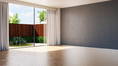 Büyük lüks, modern, parlak iç mekanlar. Oturma odası tasviri. 3D görüntüleme.