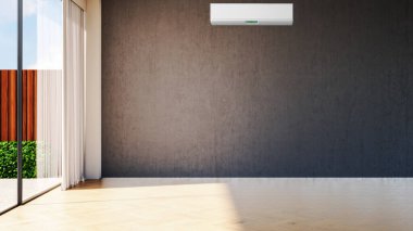 Büyük lüks, modern, aydınlık bir oturma odası. Klima modelleme çizimi 3D.