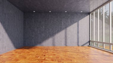 Büyük lüks, modern, parlak iç mekanlar. Oturma odası tasviri. 3D görüntüleme.