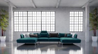 3d video rendering footage contemporary interior design of the living room. Stylish interior of the living room