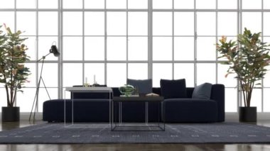 3d video rendering footage contemporary interior design of the living room. Stylish interior of the living room