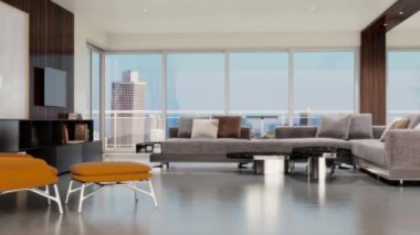 3d video rendering footage contemporary interior design of the living room. Stylish interior of the living room