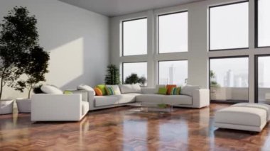 3d video rendering footage contemporary interior design of the living room. Stylish interior of the living room