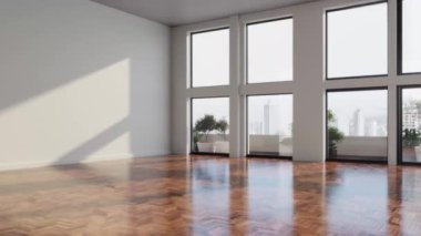 3D video görüntüsü, oturma odasının çağdaş iç tasarımı. Oturma odasının içi çok şık.
