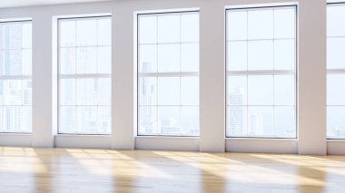 Büyük lüks, modern, parlak iç mekanlar. Oturma odası tasviri. 3D görüntüleme.